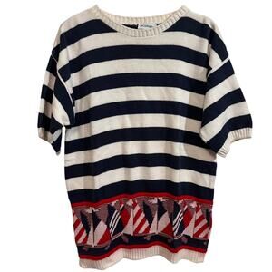 Vintage Apostrophe Nautical Sweater Sailboat Stripe Knit USA Made Medium